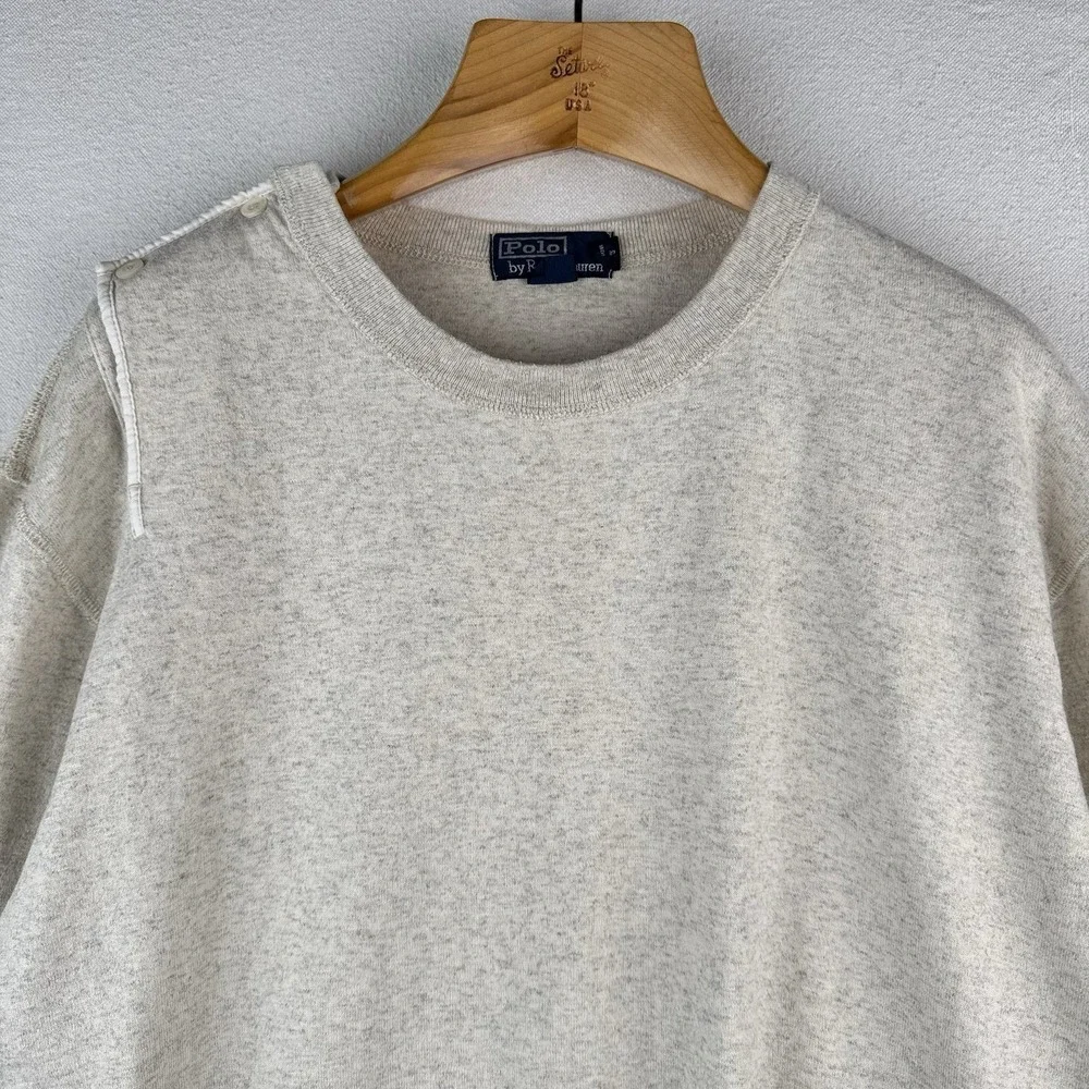 90s Vtg Polo Ralph Lauren Sailor Shoulder‎ Button Sweater Alpaca Beige 2XL *Read